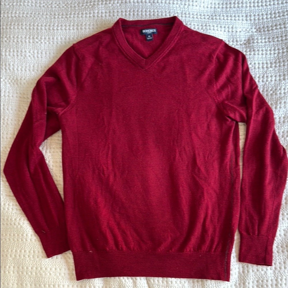 Men’s Med Red Bonobos slim fit extra-fine Merino Wool V-Neck Sweater